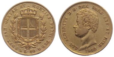 Sardinien 20 Lire 1842 - Car. Albertus